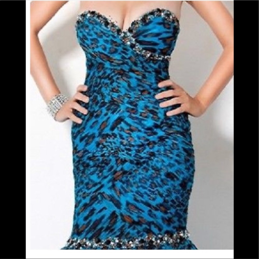 Jovani sz 2 animal print mermaid rhinestone dress - Picture 4 of 7